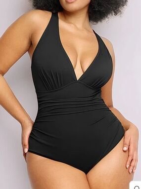 Smart Sculpt™
Plunge Cutout Black V-Neck One-Piece Swimsuit -